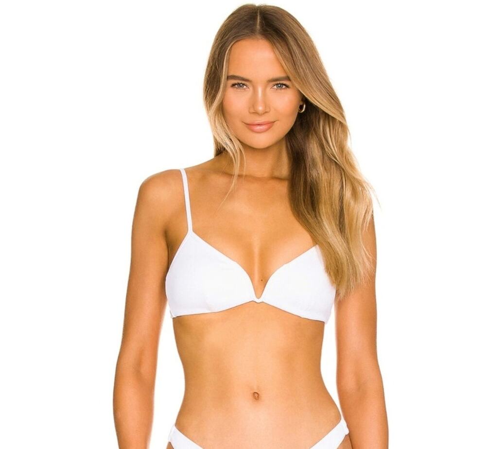 L*Space Helena Bikini Top in White Size Medium V Wired Front NWT